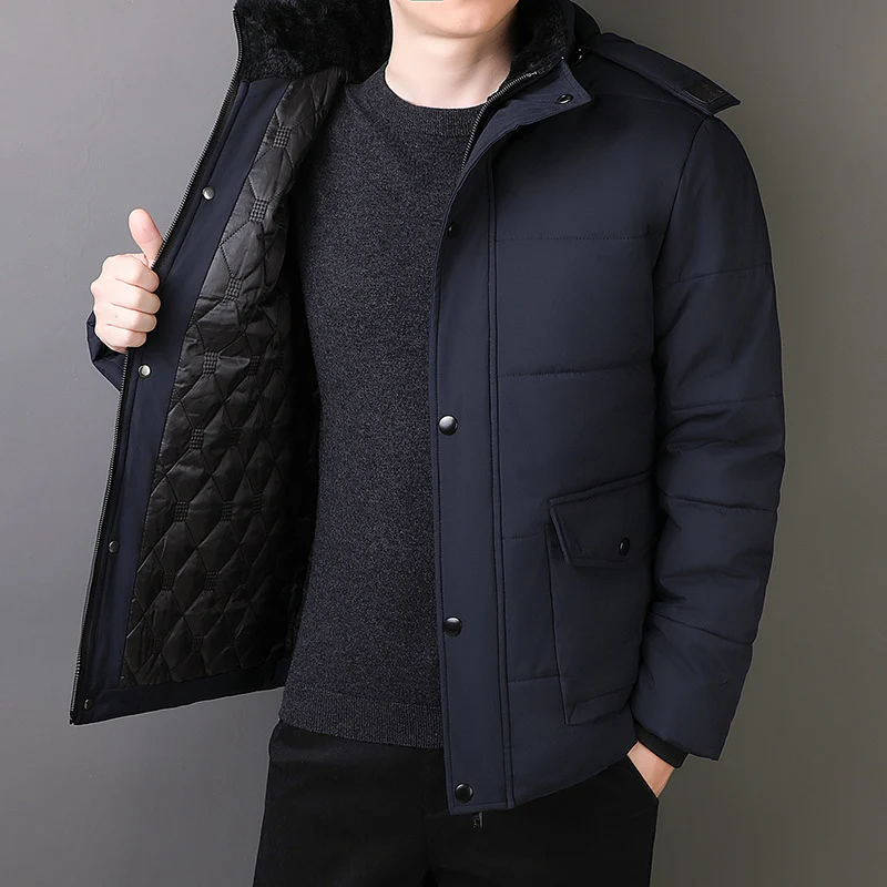 Herren Kurz geschnittene gesteppte Thermo-Steppjacke mit gesteppter Innenfütterung und Kunstfellkragen Drune