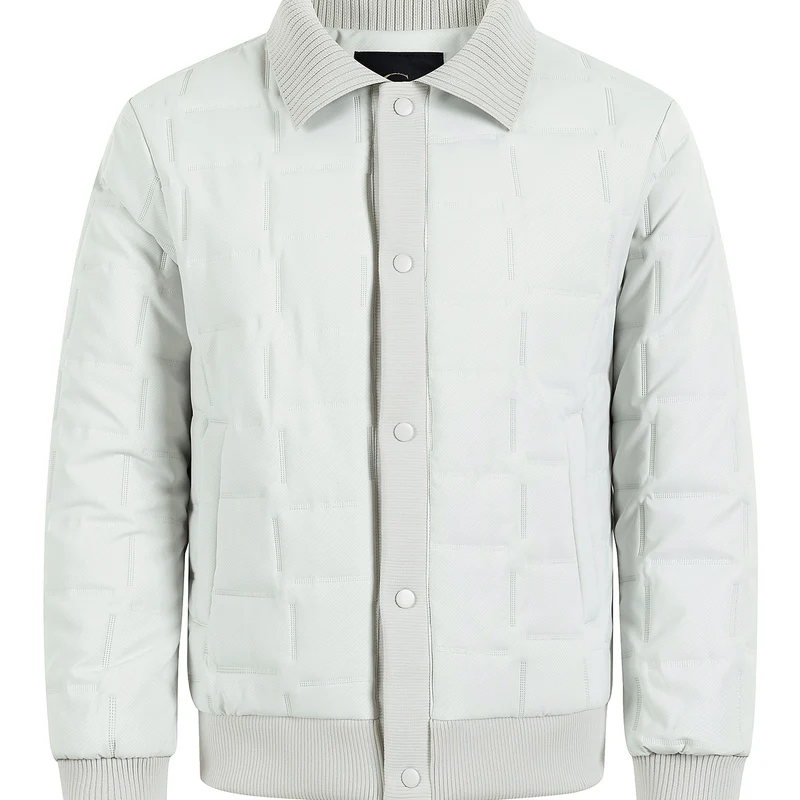 Herren Kurz geschnittene gesteppte Bomberjacke mit Rippenkragen, Druckknopfleiste und geometrischem Quilt Drune