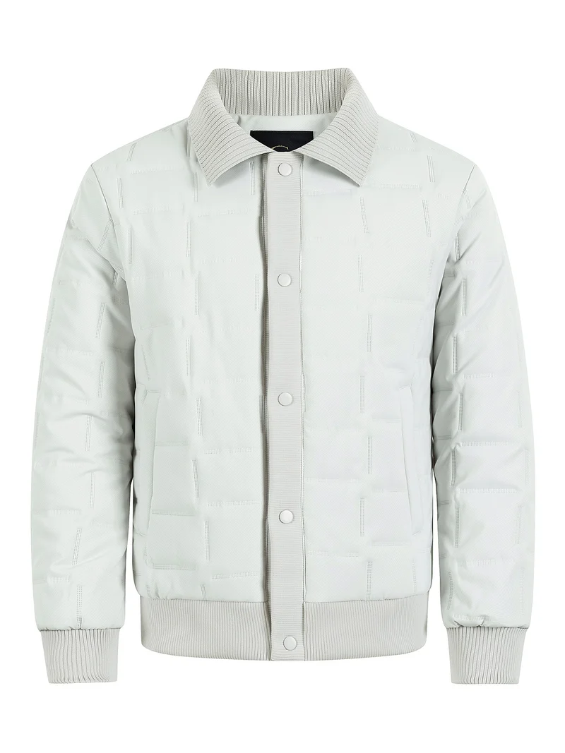 Herren Kurz geschnittene gesteppte Bomberjacke mit Rippenkragen, Druckknopfleiste und geometrischem Quilt Drune