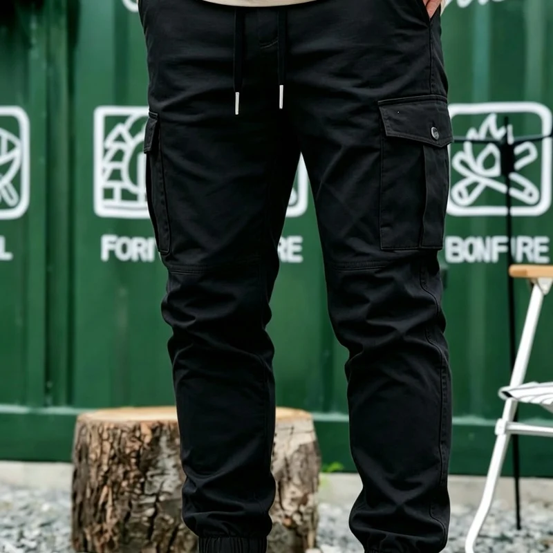 Herren Kordelzug-Cargohose im Joggerstil mit elastischen Bündchen & Mehrfachtaschen Drune