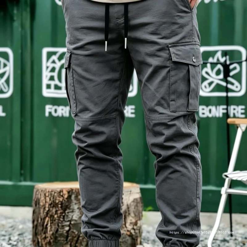 Herren Kordelzug-Cargohose im Joggerstil mit elastischen Bündchen & Mehrfachtaschen Drune