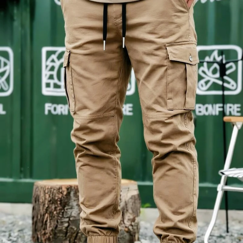 Herren Kordelzug-Cargohose im Joggerstil mit elastischen Bündchen & Mehrfachtaschen Drune