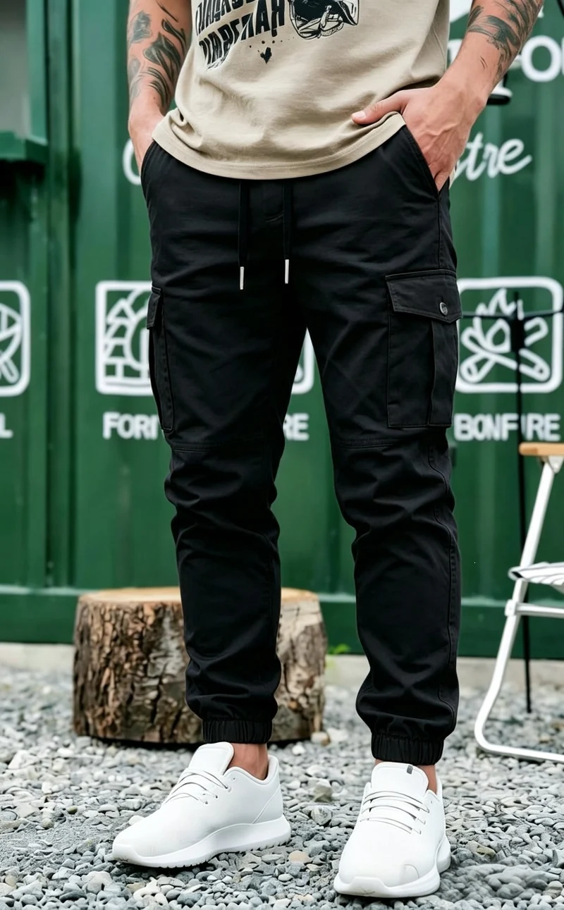 Herren Kordelzug-Cargohose im Joggerstil mit elastischen Bündchen & Mehrfachtaschen Drune