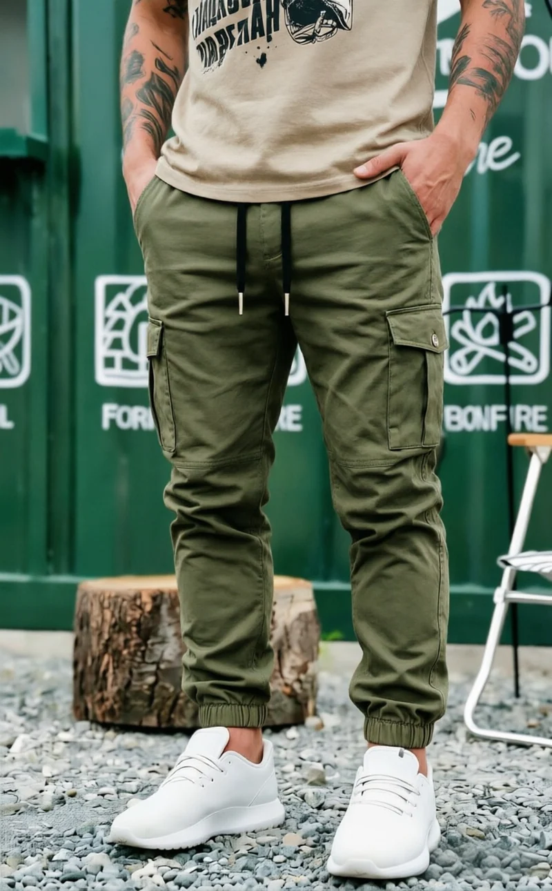 Herren Kordelzug-Cargohose im Joggerstil mit elastischen Bündchen & Mehrfachtaschen Drune