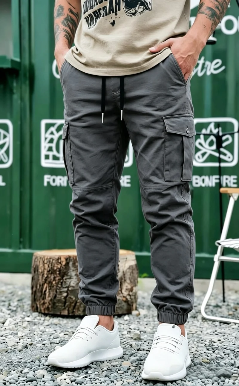 Herren Kordelzug-Cargohose im Joggerstil mit elastischen Bündchen & Mehrfachtaschen Drune