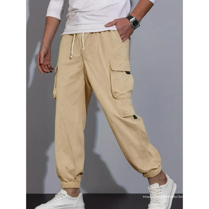 Herren Kord-Cargo-Jogginghose mit elastischem Bund, Tunnelzug & Multifachtaschen Drune