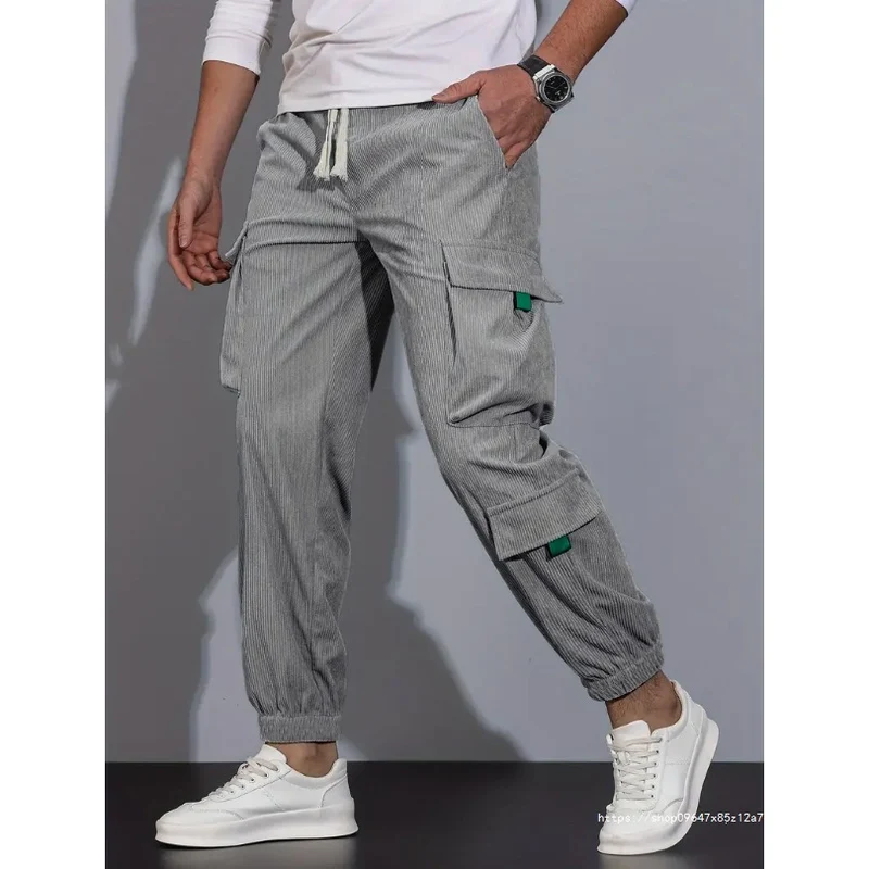 Herren Kord-Cargo-Jogginghose mit elastischem Bund, Tunnelzug & Multifachtaschen Drune