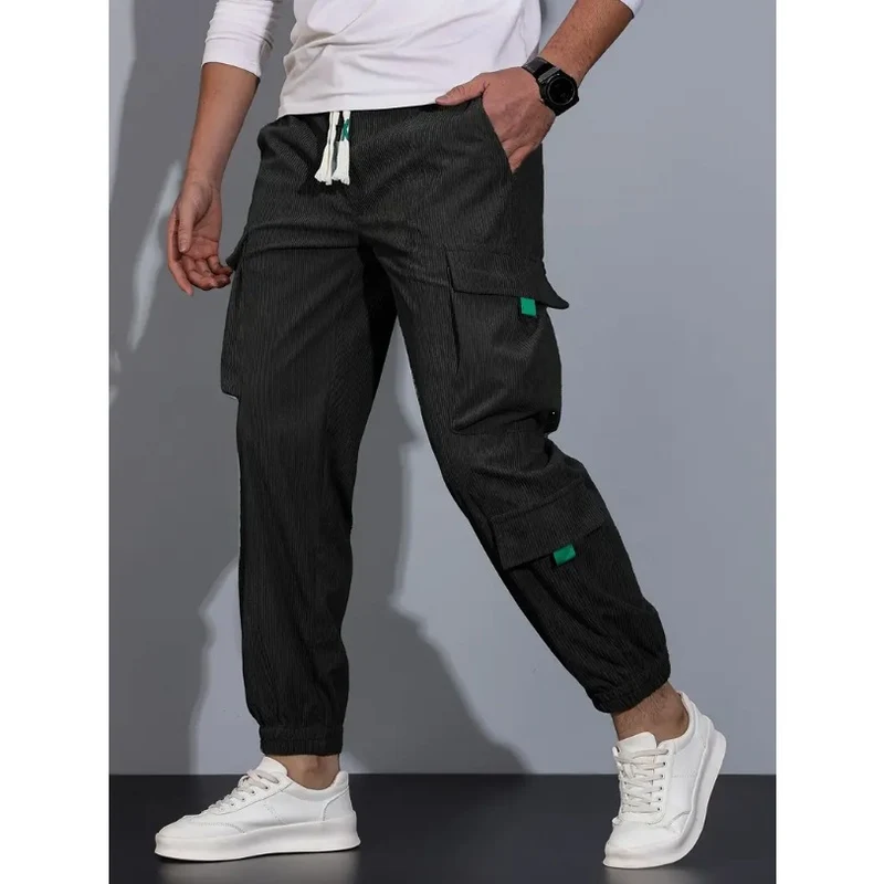 Herren Kord-Cargo-Jogginghose mit elastischem Bund, Tunnelzug & Multifachtaschen Drune