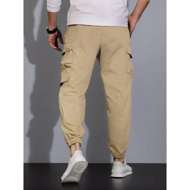 Herren Kord-Cargo-Jogginghose mit elastischem Bund, Tunnelzug & Multifachtaschen Drune