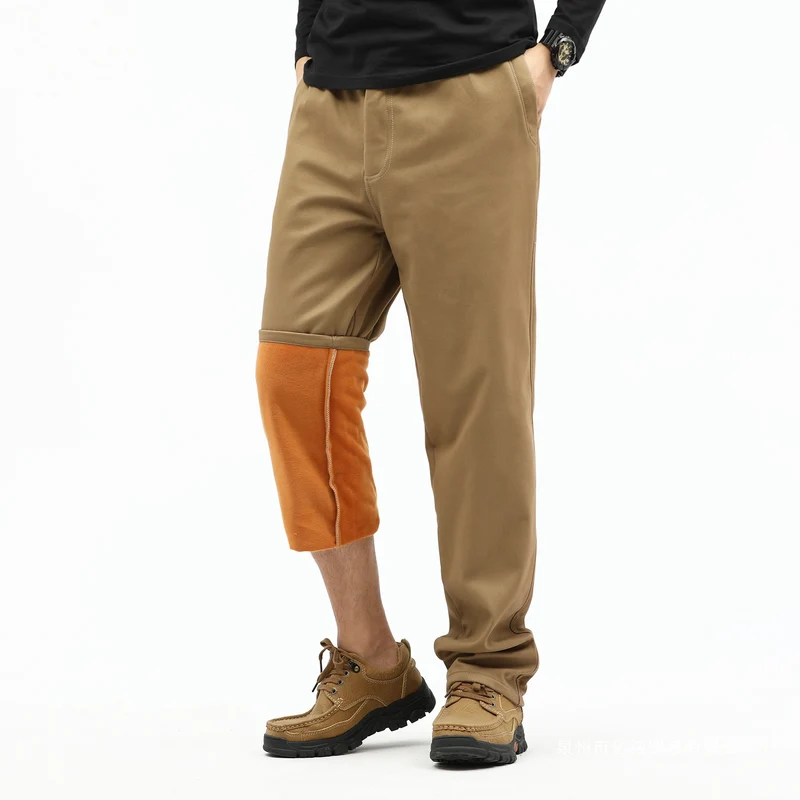 Herren Kontrast‑Futter Chino‑Jogger mit umgeschlagenem Fleecefutter und elastischem Bund Drune