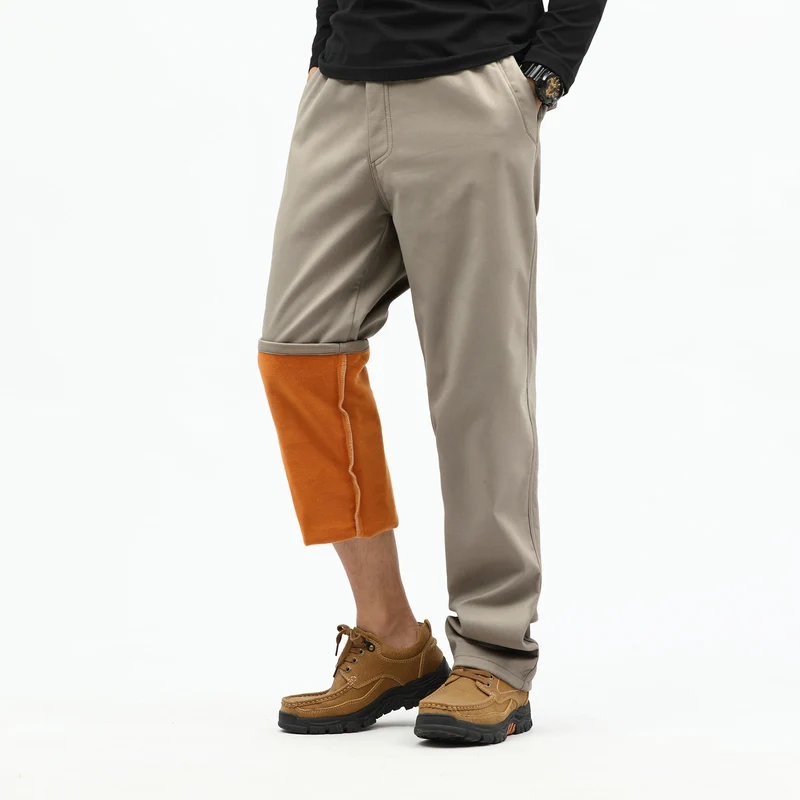 Herren Kontrast‑Futter Chino‑Jogger mit umgeschlagenem Fleecefutter und elastischem Bund Drune