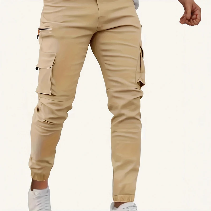 Herren Konisch geschnittene Utility-Cargohose mit Reißverschlusstasche, Klappentaschen und D-Ring Drune