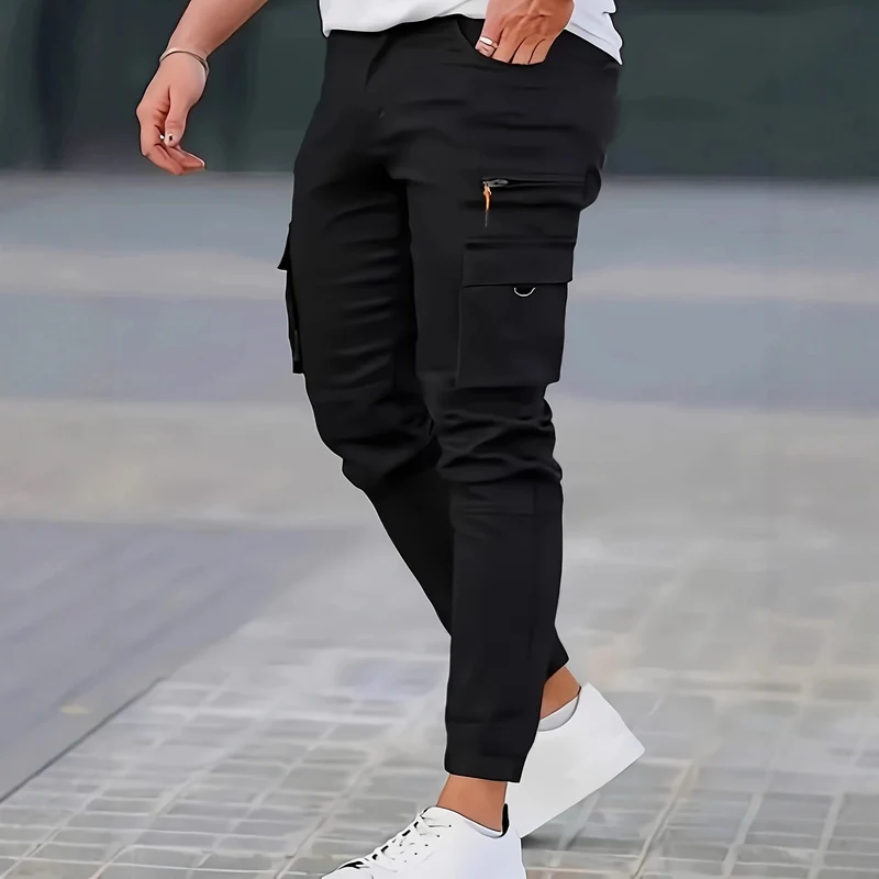 Herren Konisch geschnittene Utility-Cargohose mit Reißverschlusstasche, Klappentaschen und D-Ring Drune