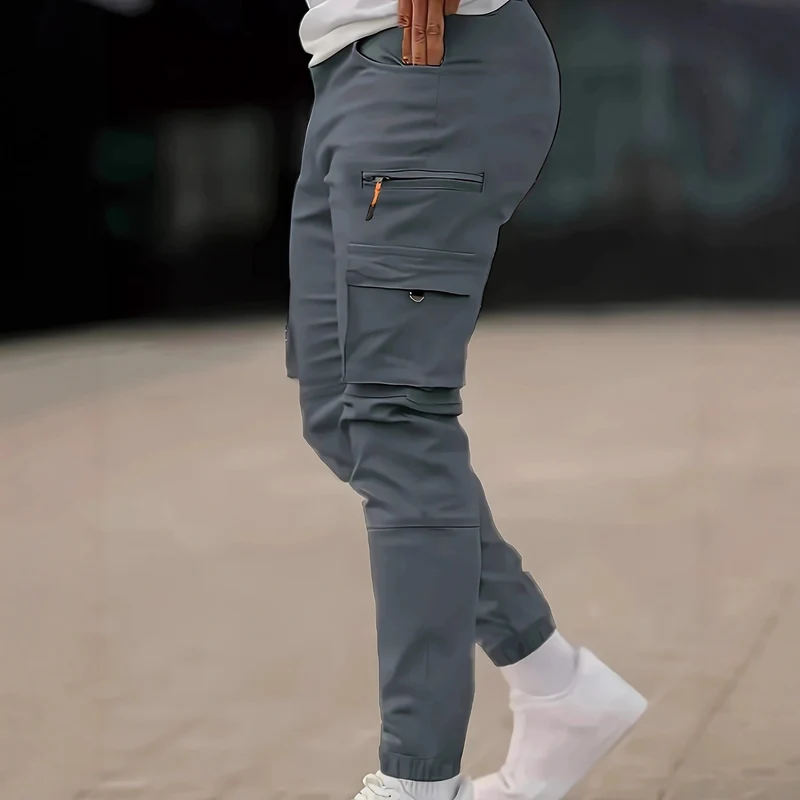 Herren Konisch geschnittene Utility-Cargohose mit Reißverschlusstasche, Klappentaschen und D-Ring Drune