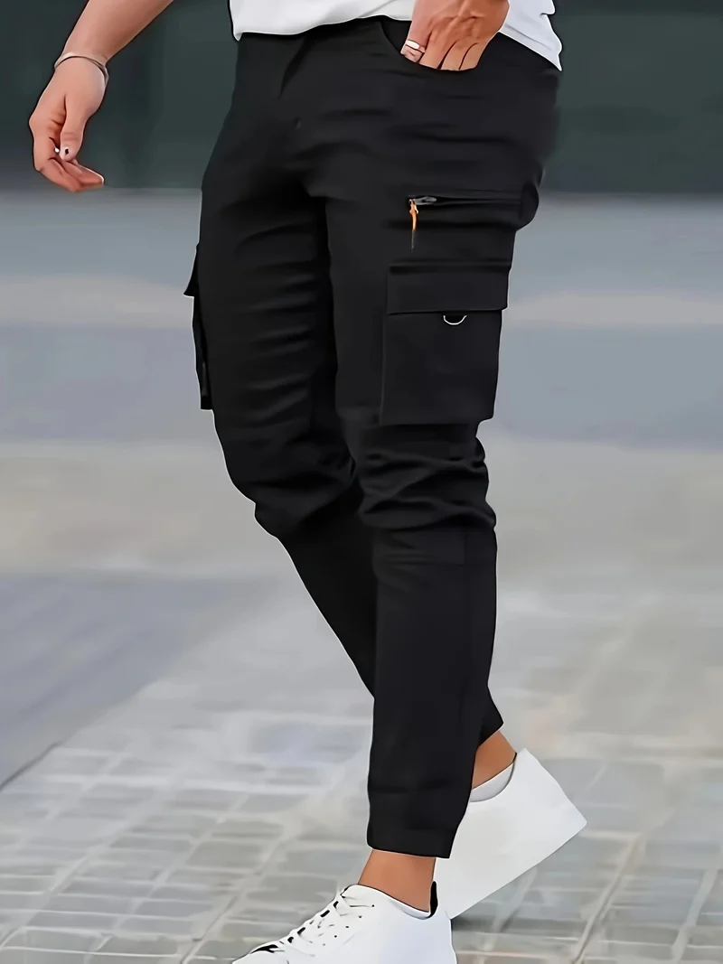 Herren Konisch geschnittene Utility-Cargohose mit Reißverschlusstasche, Klappentaschen und D-Ring Drune