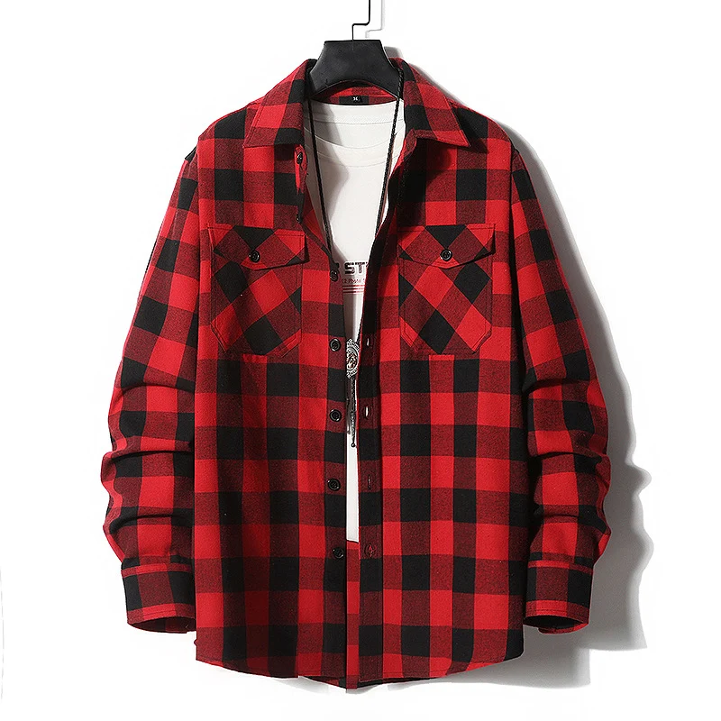 Herren Karo-Flanell-Hemdjacke mit Brusttaschen und relaxed Fit Drune