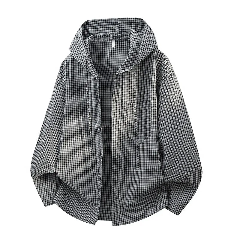 Herren Karierter Overshirt-Hoodie aus Baumwollmix mit Kapuze & Relaxed-Fit Drune