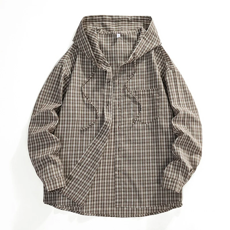 Herren Karierter Overshirt-Hoodie aus Baumwollmix mit Kapuze & Relaxed-Fit Drune