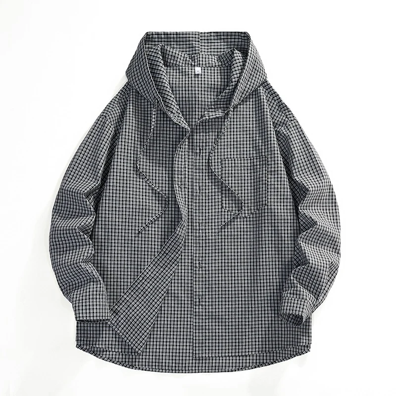 Herren Karierter Overshirt-Hoodie aus Baumwollmix mit Kapuze & Relaxed-Fit Drune