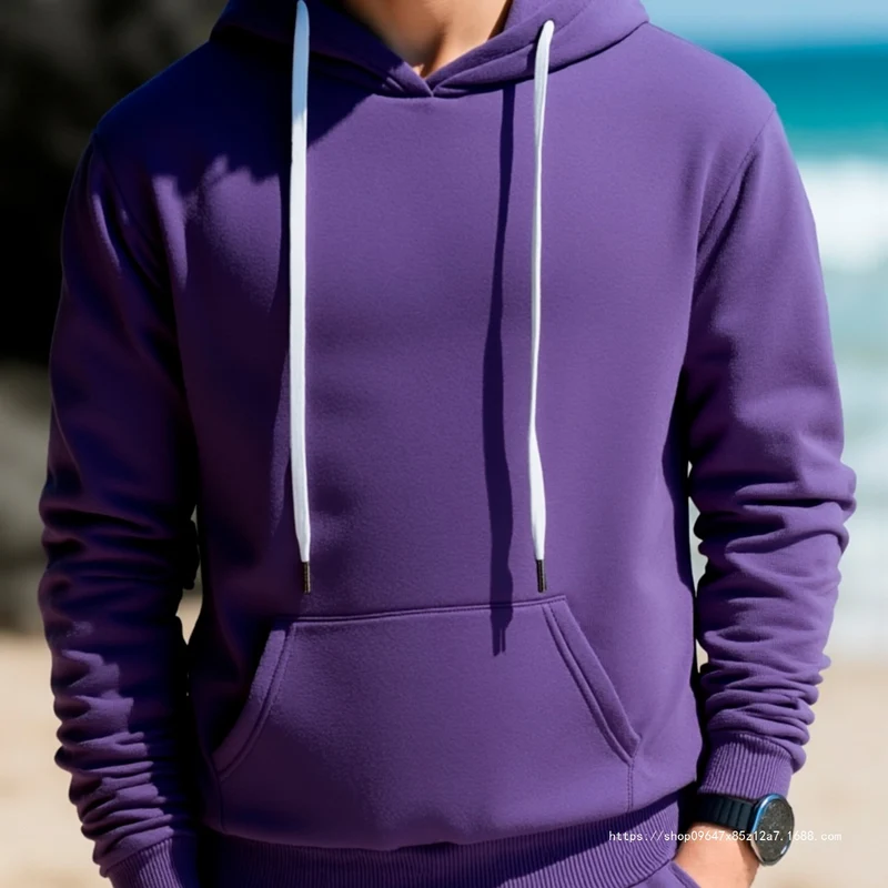 Herren Kapuzenpullover aus French‑Terry mit Kängurutasche & geripptem Saum Drune