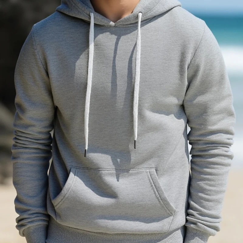 Herren Kapuzenpullover aus French‑Terry mit Kängurutasche & geripptem Saum Drune