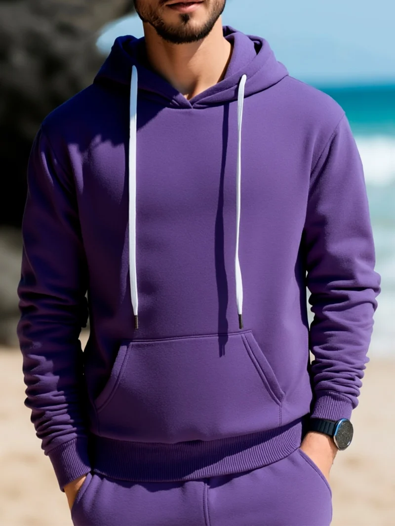 Herren Kapuzenpullover aus French‑Terry mit Kängurutasche & geripptem Saum Drune