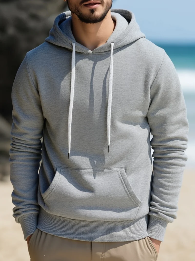 Herren Kapuzenpullover aus French‑Terry mit Kängurutasche & geripptem Saum Drune