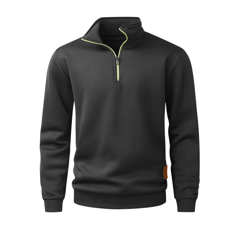Herren Halbzip‑Pullover aus meliertem Strick mit Stehkragen und Reißverschluss Drune