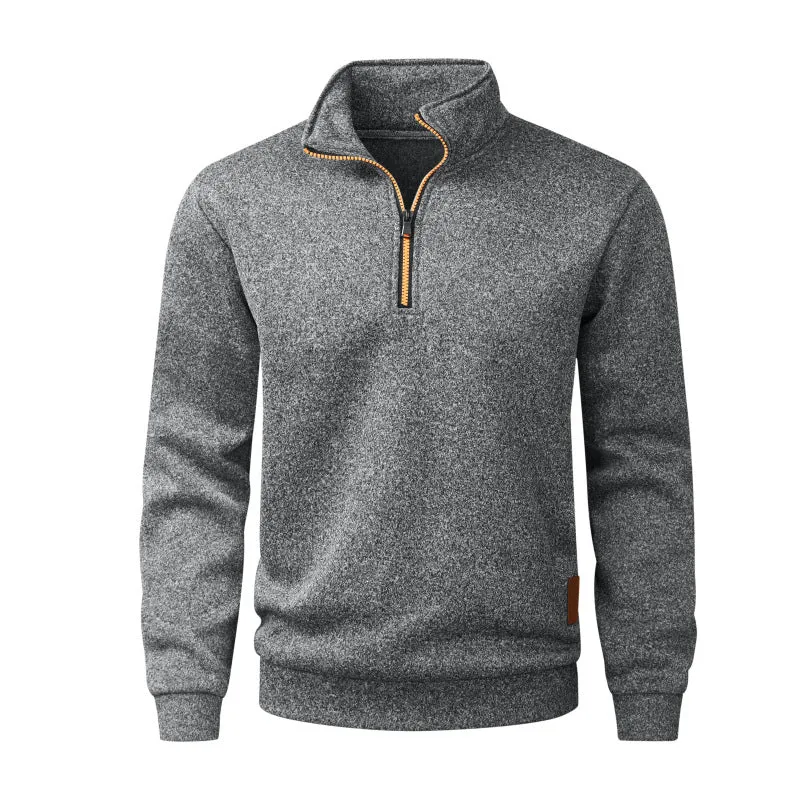 Herren Halber Reißverschluss-Fleecepullover mit Stehkragen, melierter Struktur & elastischen Bündchen Drune