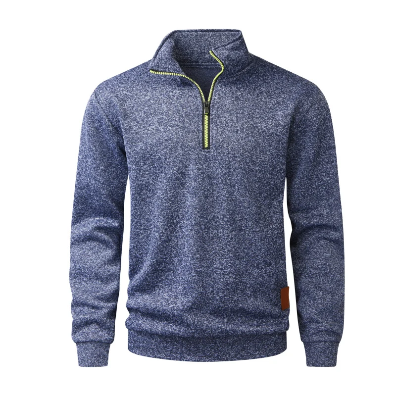 Herren Halber Reißverschluss-Fleecepullover mit Stehkragen, melierter Struktur & elastischen Bündchen Drune
