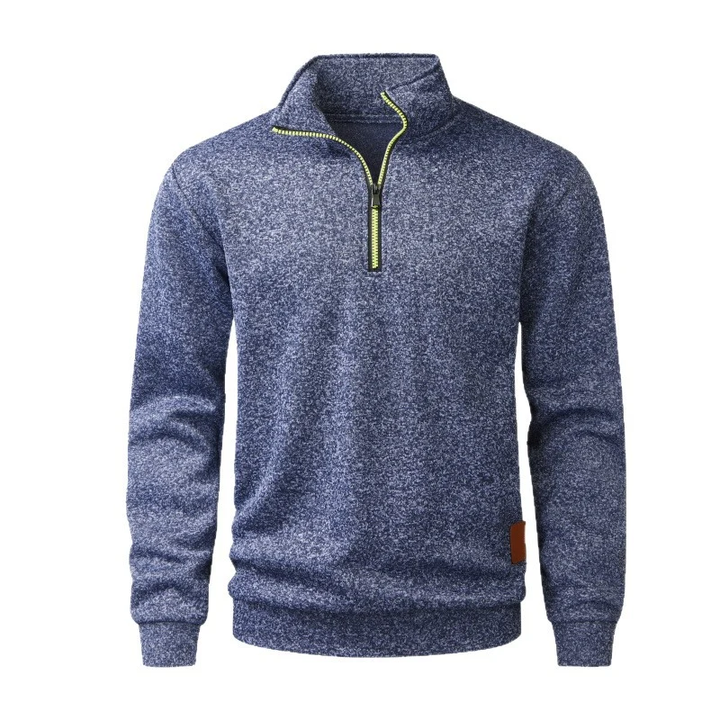 Herren Halber Reißverschluss-Fleecepullover mit Stehkragen, melierter Struktur & elastischen Bündchen Drune