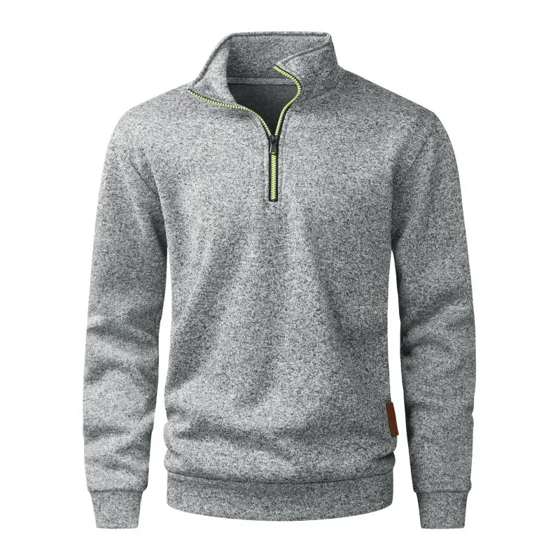 Herren Halber Reißverschluss-Fleecepullover mit Stehkragen, melierter Struktur & elastischen Bündchen Drune