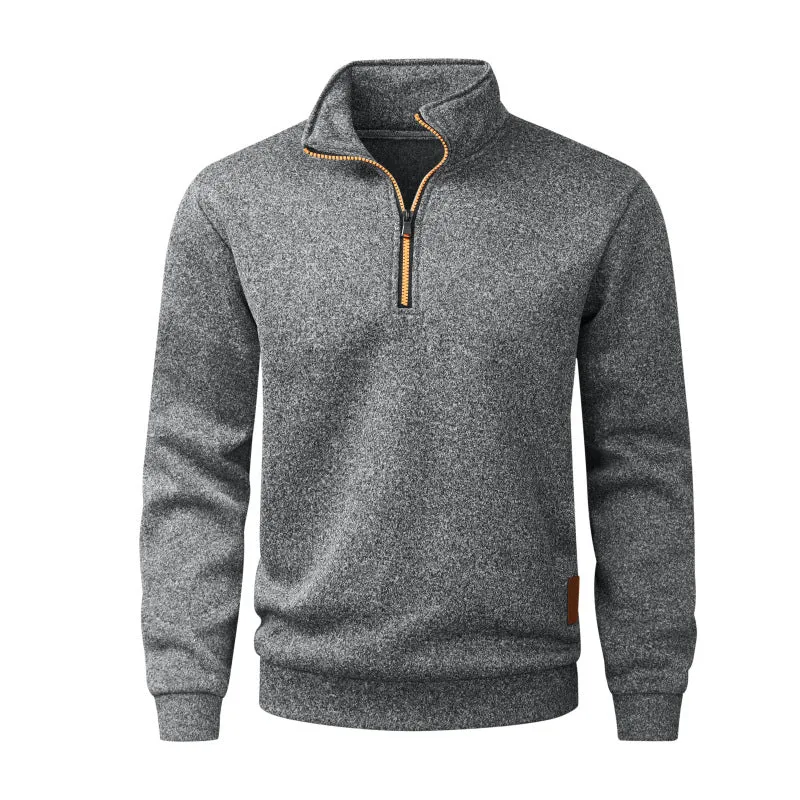 Herren Halber Reißverschluss-Fleecepullover mit Stehkragen, melierter Struktur & elastischen Bündchen Drune