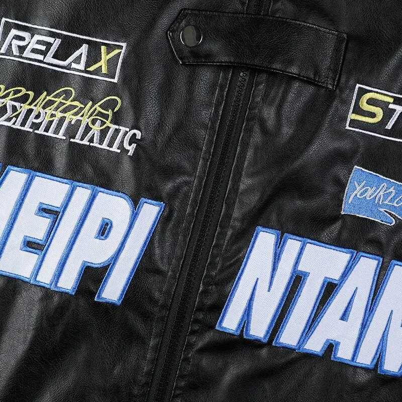 Herren gestickte Utility-Trainingsjacke im Racing‑Look mit Stehkragen Drune