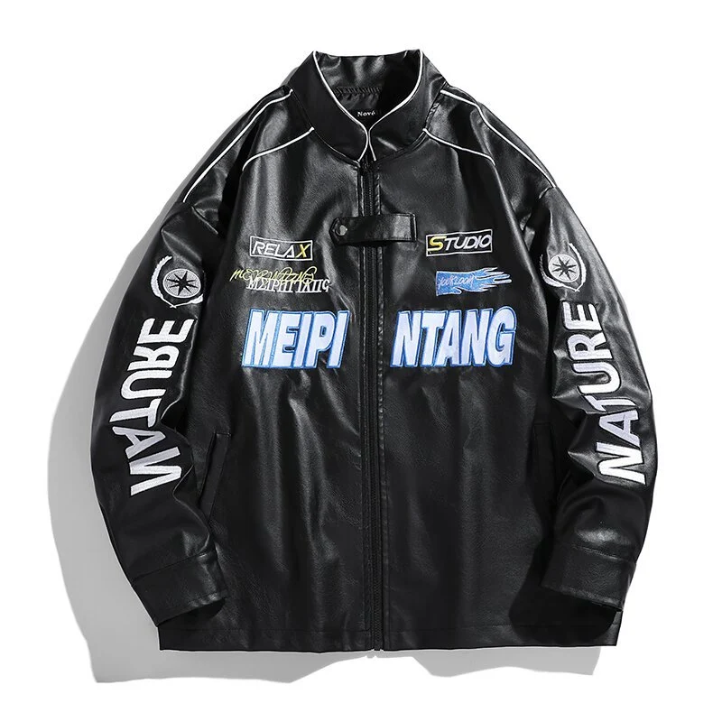 Herren gestickte Utility-Trainingsjacke im Racing‑Look mit Stehkragen Drune