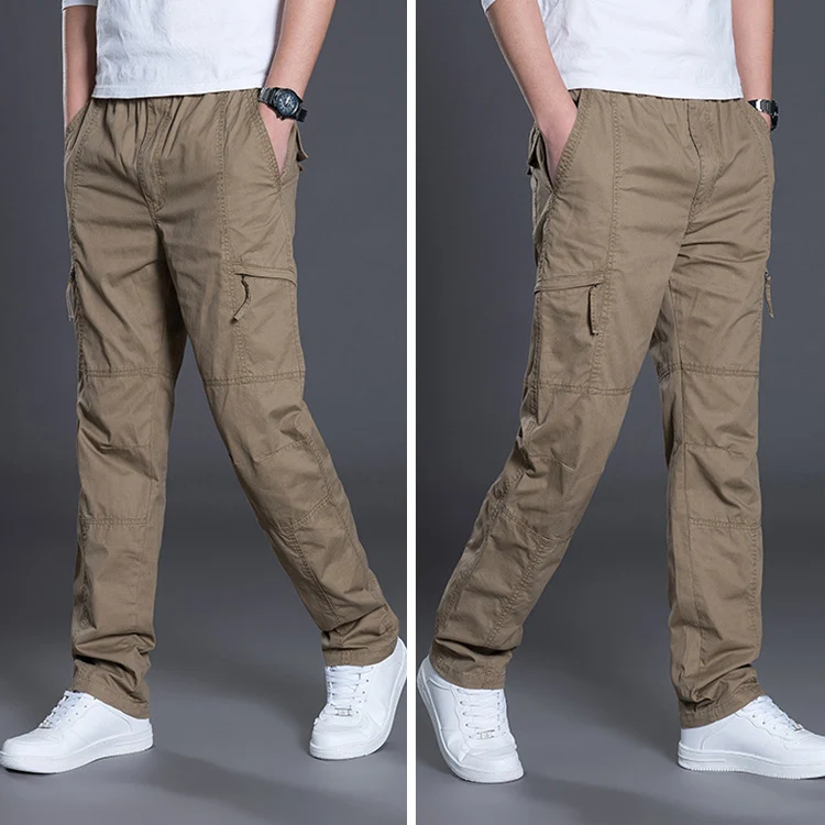 Herren Gerade geschnittene Utility‑Cargohose mit Knieabnähern, Multifachtaschen & elastischem Bund Drune
