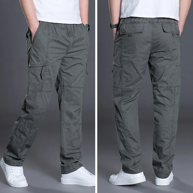 Herren Gerade geschnittene Utility‑Cargohose mit Knieabnähern, Multifachtaschen & elastischem Bund Drune