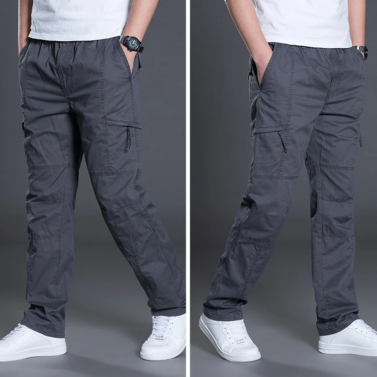 Herren Gerade geschnittene Utility‑Cargohose mit Knieabnähern, Multifachtaschen & elastischem Bund Drune