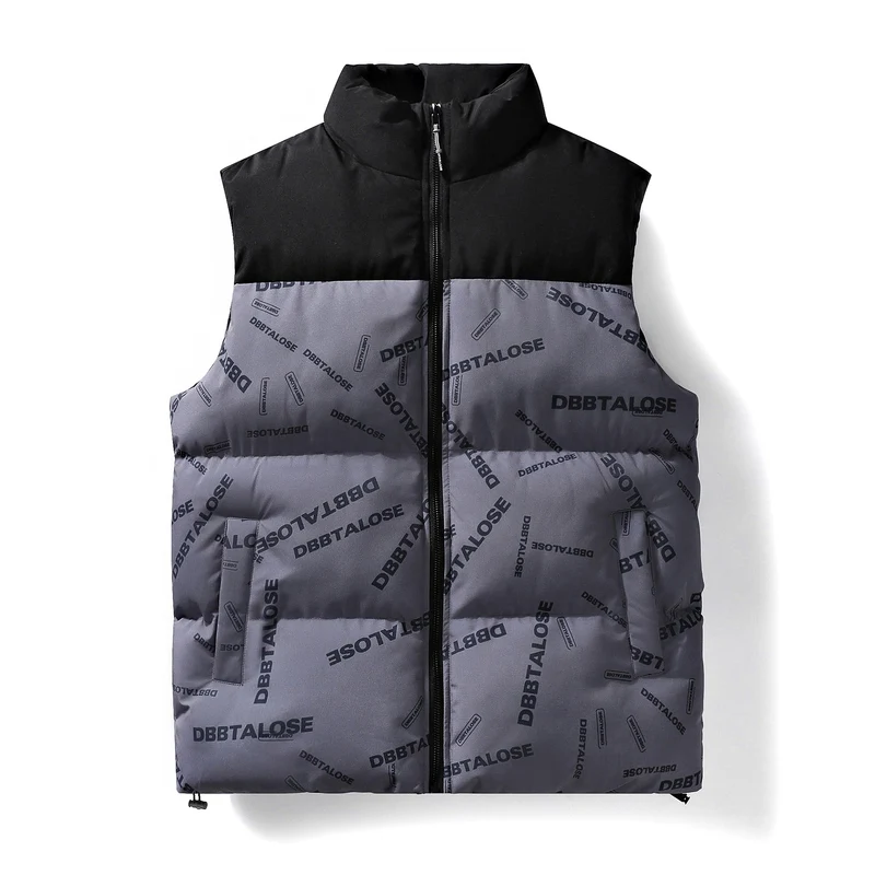 Herren Gepolsterte Steppweste mit hohem Kragen Allover-Logoprint & Kordelzugsaum Drune