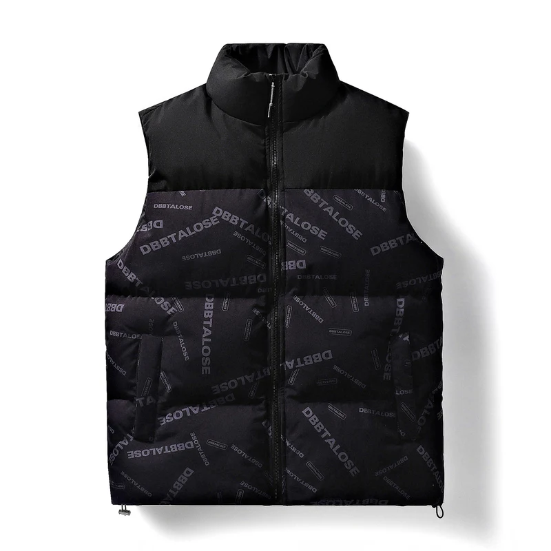 Herren Gepolsterte Steppweste mit hohem Kragen Allover-Logoprint & Kordelzugsaum Drune