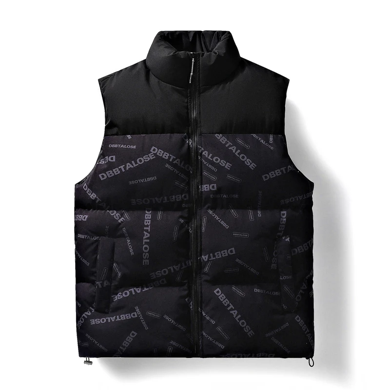 Herren Gepolsterte Steppweste mit hohem Kragen Allover-Logoprint & Kordelzugsaum Drune