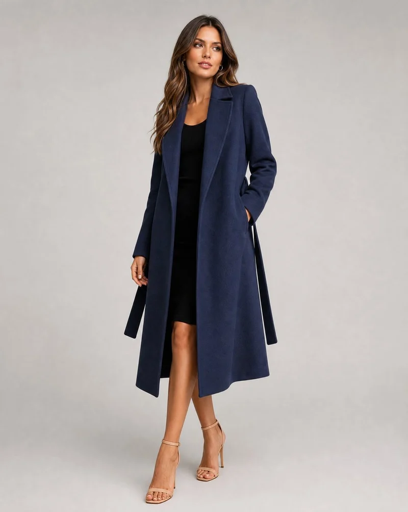 Genevieve | Long Belted Wool Trench Coat