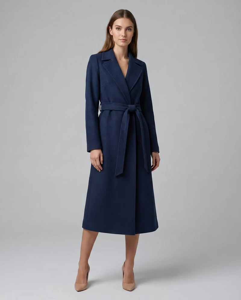 Genevieve | Long Belted Wool Trench Coat