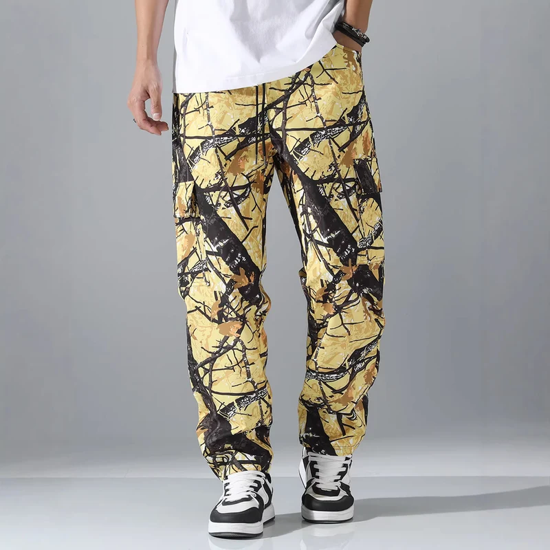Herren Gemusterte Cargo-Jogginghose mit Tunnelzug, aufgesetzten Taschen & tapered Bein Drune