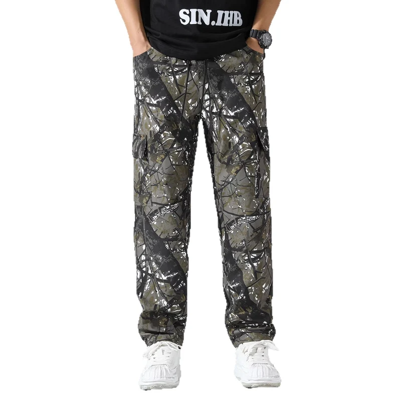 Herren Gemusterte Cargo-Jogginghose mit Tunnelzug, aufgesetzten Taschen & tapered Bein Drune