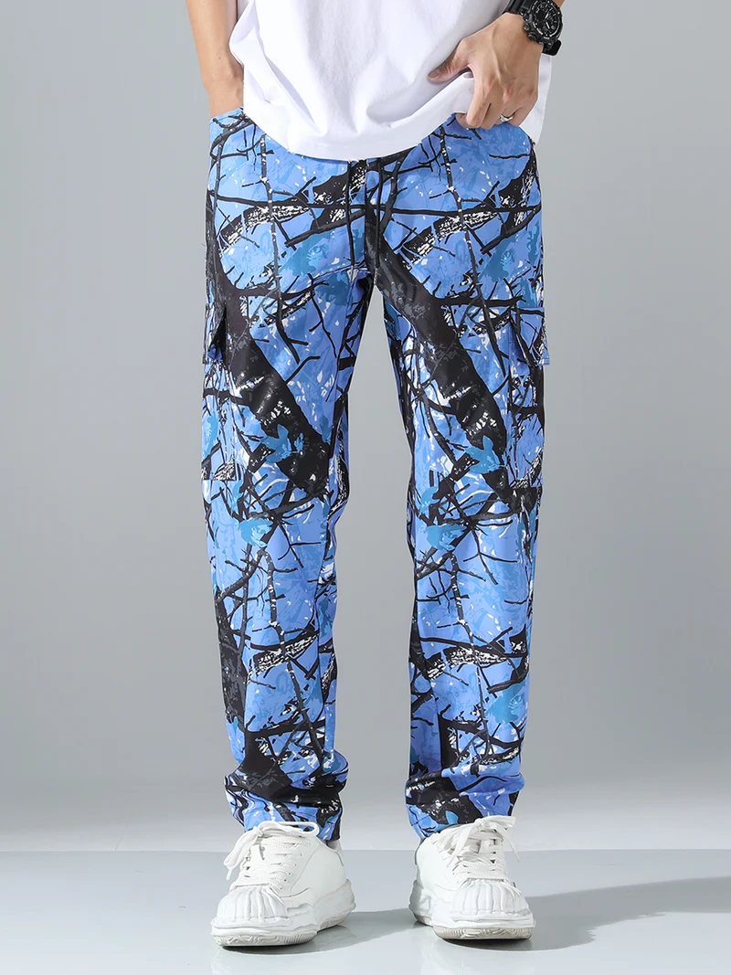 Herren Gemusterte Cargo-Jogginghose mit Tunnelzug, aufgesetzten Taschen & tapered Bein Drune