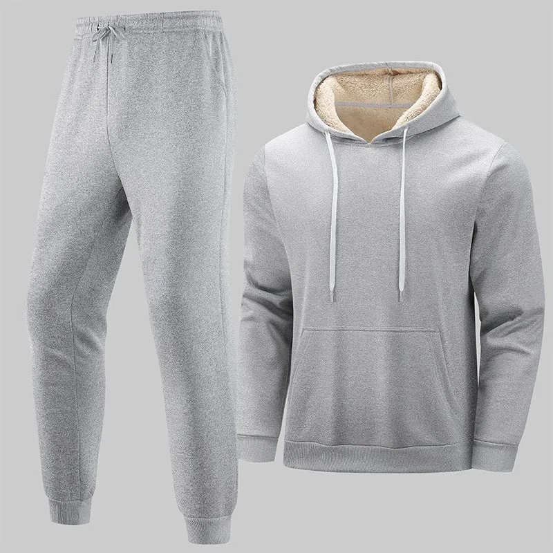 Herren Gefüttertes Freizeit-Set aus Kapuzenpullover mit Teddyfutter‑Kapuze & Thermo-Jogginghose Drune