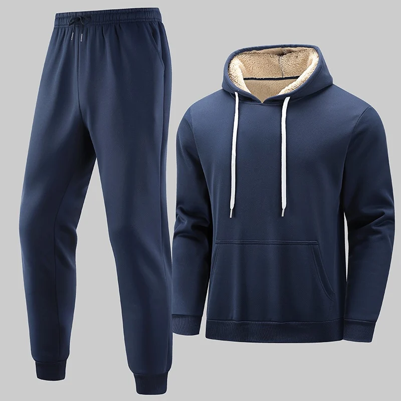Herren Gefüttertes Freizeit-Set aus Kapuzenpullover mit Teddyfutter‑Kapuze & Thermo-Jogginghose Drune