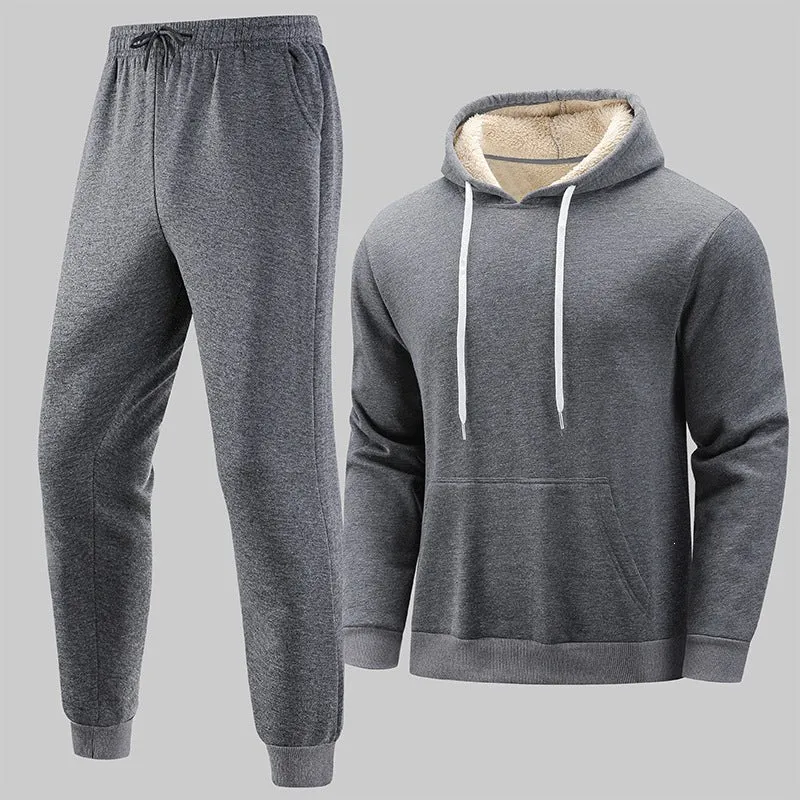 Herren Gefüttertes Freizeit-Set aus Kapuzenpullover mit Teddyfutter‑Kapuze & Thermo-Jogginghose Drune