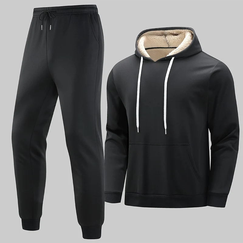 Herren Gefüttertes Freizeit-Set aus Kapuzenpullover mit Teddyfutter‑Kapuze & Thermo-Jogginghose Drune